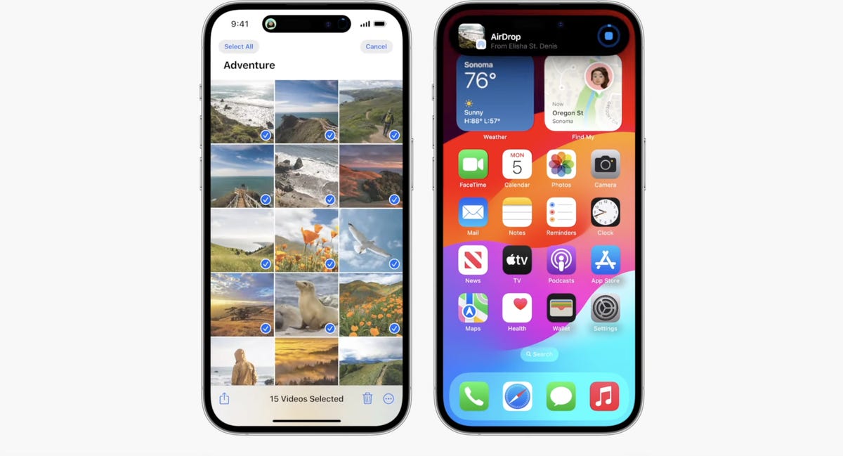 iphone screens with photos and widgets display